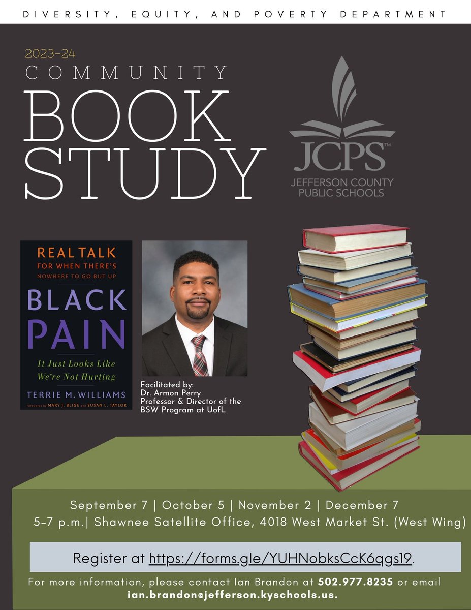 Community members are invited to join our upcoming book study with Dr. Armon Perry starting on September 7 at the Shawnee Satellite Office. Free books will be provided. To register, please visit: forms.gle/YUHNobksCcK6qg…