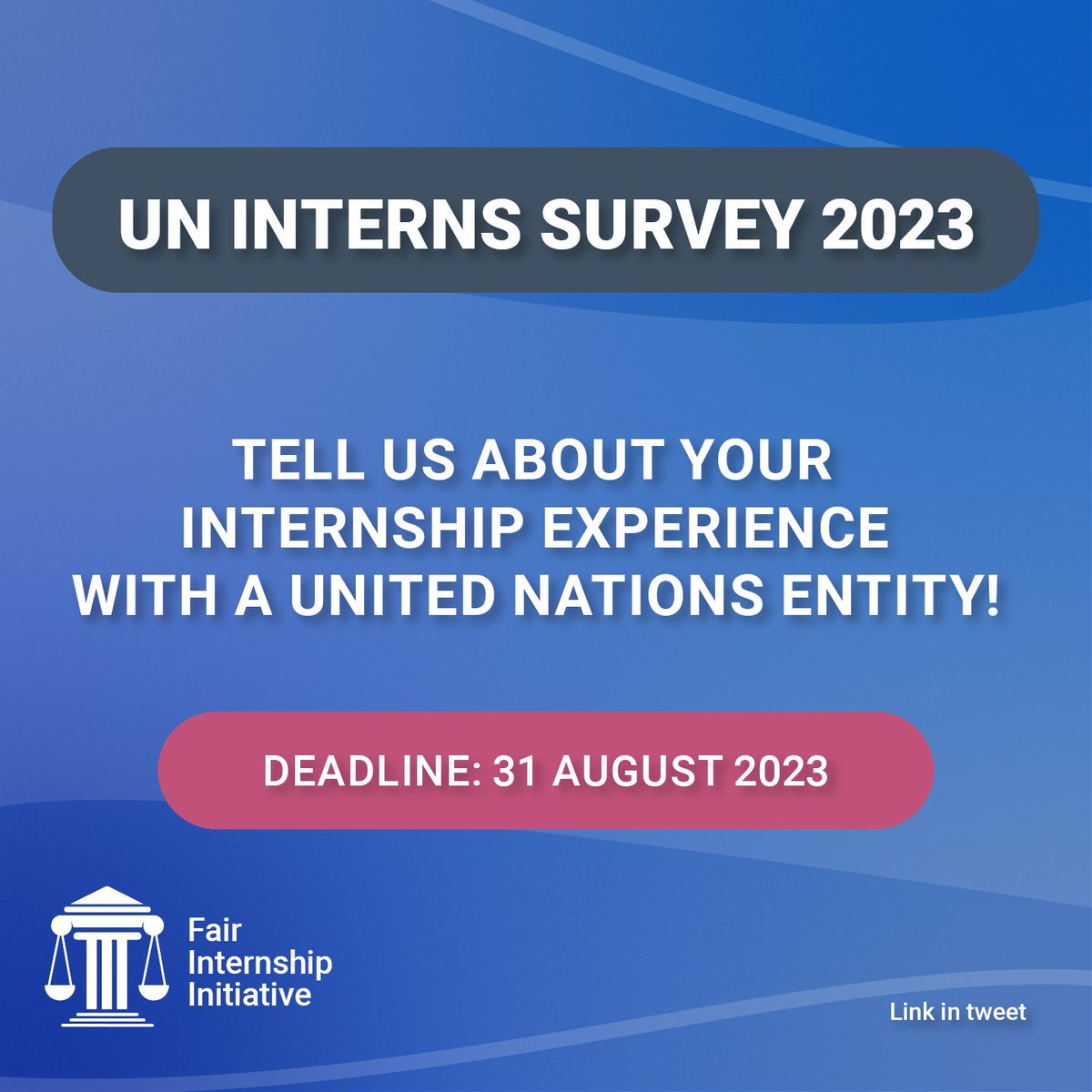 Fair Internship Initiative (@fii_geneva) on Twitter photo 📢 Calling all <a href="/UN/">United Nations</a> Interns! Are you a current intern or completed your internship after Jan 1, 2022? Share your voice & fill out our UN #Interns survey!
🔗 Link: ee.kobotoolbox.org/x/NoHak93v
Your responses will be kept confidential & anonymous.
#EndUnpaidInternships #PayYourInterns 📢 Calling all <a href="/UN/">United Nations</a> Interns! Are you a current intern or completed your internship after Jan 1, 2022? Share your voice & fill out our UN #Interns survey!
🔗 Link: ee.kobotoolbox.org/x/NoHak93v
Your responses will be kept confidential & anonymous.
#EndUnpaidInternships #PayYourInterns