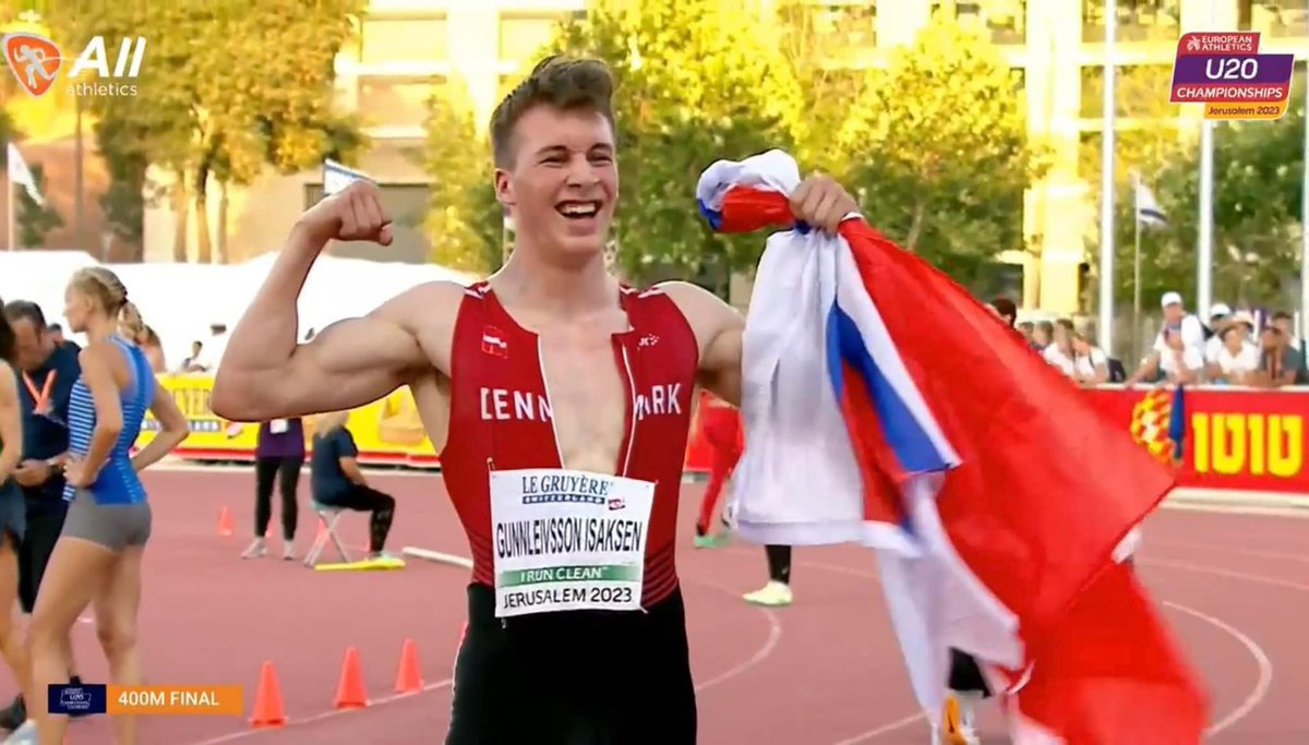 Denne talentfulde 17-årige færing, Jónas Isaksen, er netop blevet U20 europamester i 400m sprint med tiden 45.86 🇫🇴

Med tiden slog han den danske U20 rekord på distancen - kun 17 år gammel. 

Tænk, hvad det kan blive af resultater fremover. 

Karsten Warholm - watch out 🏃🏼‍♂️