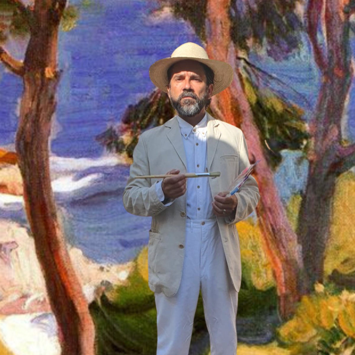 amarguracultura's tweet photo. Descobriu Sorolla a Lloret de Mar🎨
"Santa Cristina es una maravilla: grandes pinos sobre el monte con escollos claros de color, sobre un mar maravilloso de azul y verde, algo griego, y estupendo".
Sorolla a la seva dona Clotilde, 30 de setembre de 1915.
👉https://t.co/7jt6ttsNzi https://t.co/e7ufAthyux