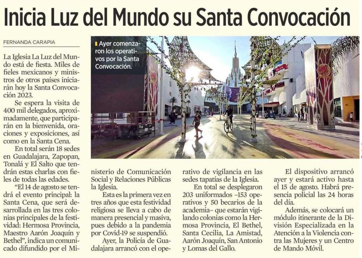 Cobertura de medios | Mural

Inicia la Santa Convocación 2023

La Iglesia La Luz del Mundo está de fiesta. Miles de fieles mexicanos y ministros de otros países iniciarán este miércoles la Santa Convocación 2023.

Se espera la visita de 400 mil delegados, aproximadamente, que