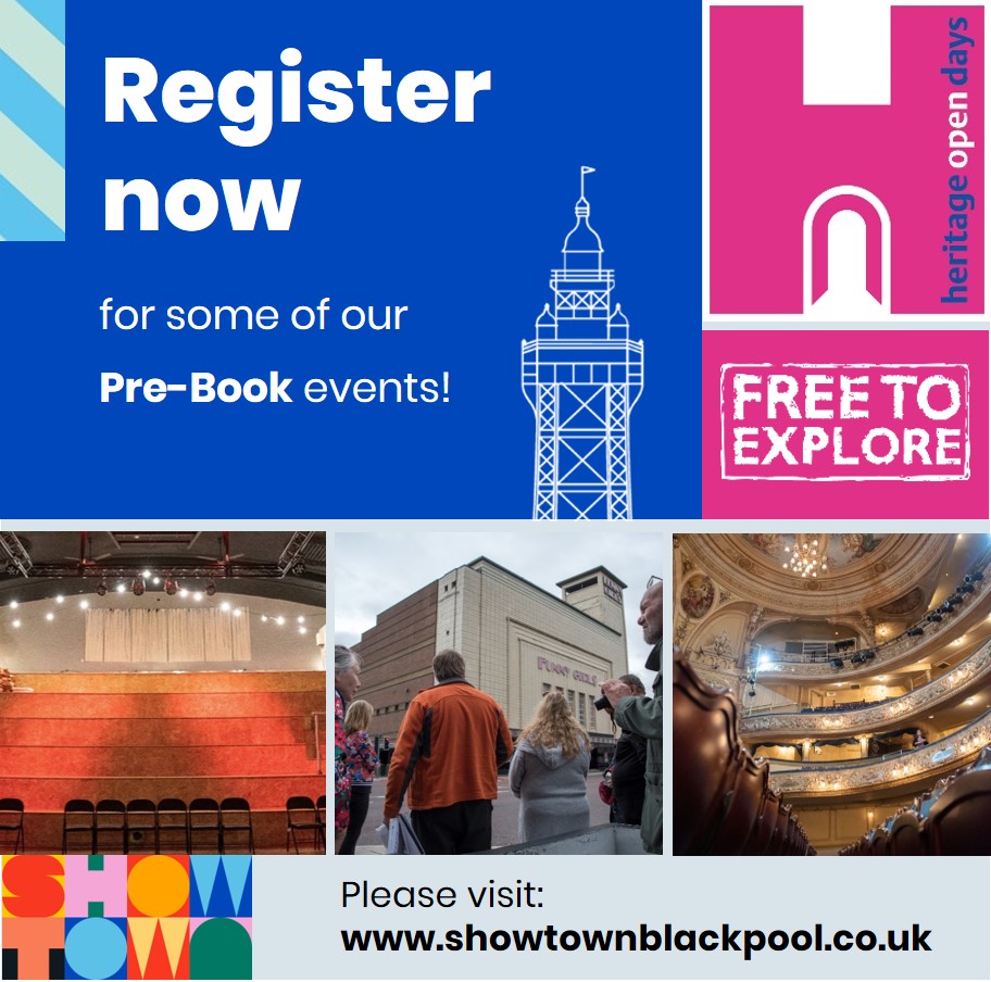 Tickets are now live for most of our FREE #HeritageOpenDays 'PRE-BOOK' events!
Find out more and book here: showtownblackpool.co.uk/heritageopenda…
We hope to see you there - Thu 14 - Sun 17 September!
#HOD #FreeDaysOut #BlackpoolHistory #BlackpoolHeritage #FreeFamilyDaysOut