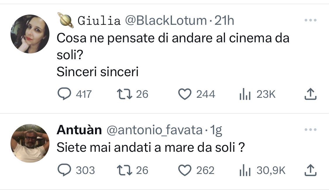 Cri_G_'s tweet photo. Ma è un nuovo trend? 🤔
#DaSoli https://t.co/aVZJ7yMwX1