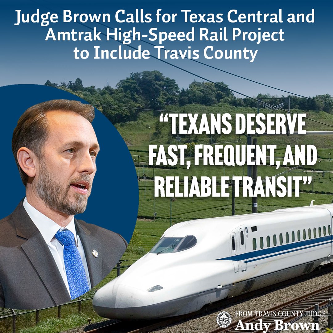 Texans deserve fast, frequent, and reliable transit. Today, I’m supporting <a href="/TexasCentral/">Texas Central</a> and <a href="/Amtrak/">Amtrak</a> and asking them to include Travis County in their high-speed rail project. Texas needs a passenger rail system that connects our largest communities – including Austin.🧵