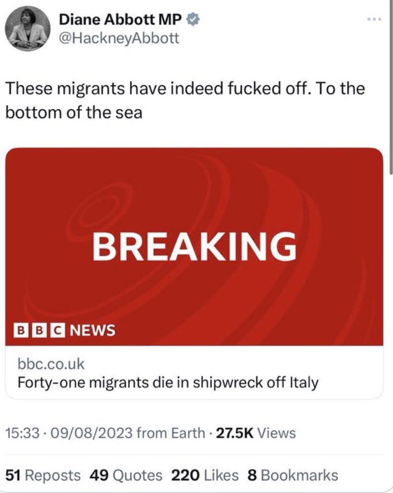 Well done Diane for taking the heat off Lee Anderson. 
You stupid tit!