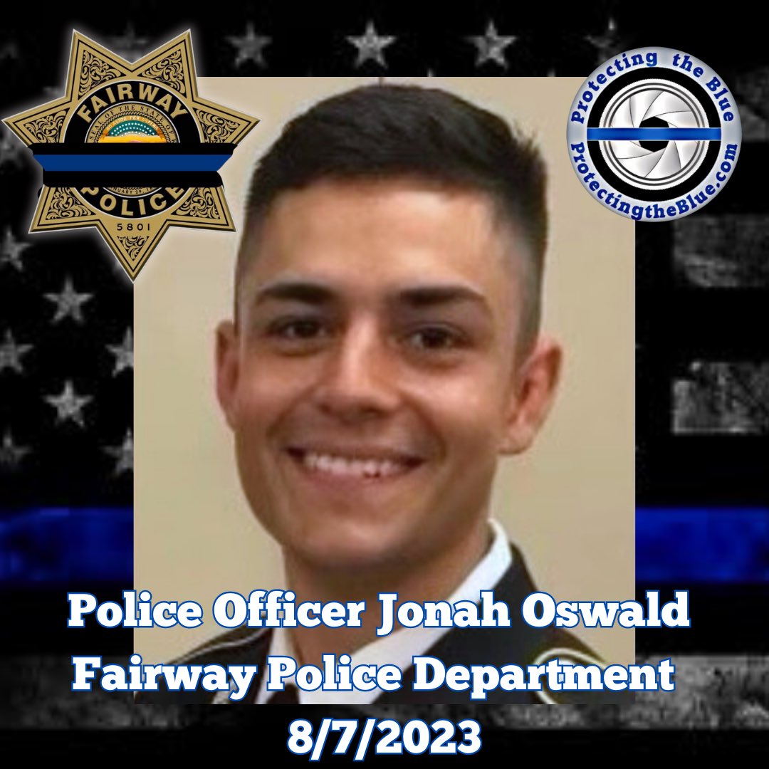 protectingblue's tweet photo. RIP. Kansas Police Officer Jonah Oswald was murdered when he was shot apprehending two suspects in a convenience store after a pursuit and crash in a stolen vehicle. He is survived by his wife and two young children. STOP SHOOTING MY POLICE OFFICERS!!! https://t.co/2FHrwA6RFu