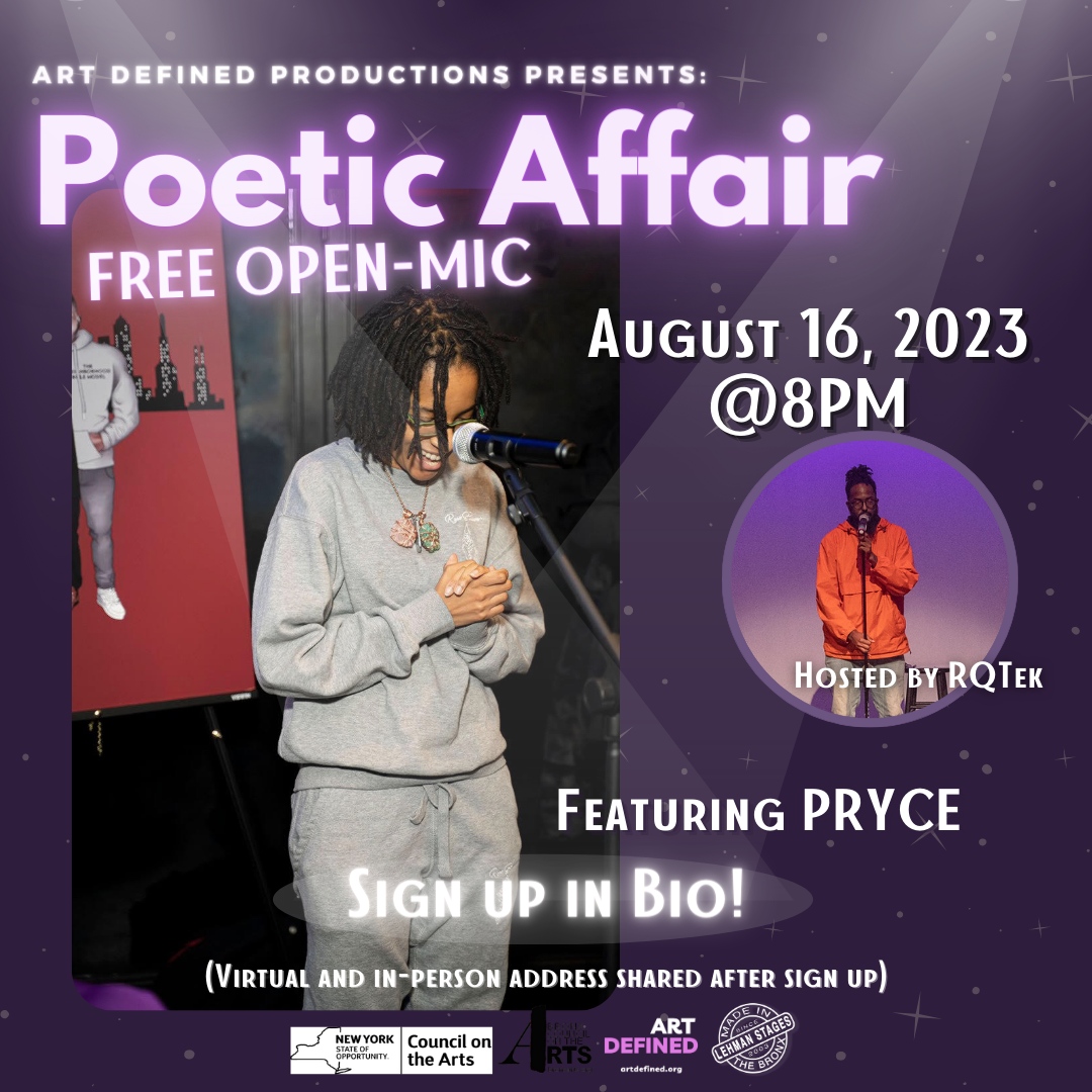 artdefinedinc's tweet photo. NEXT WEEK!
There's still time to sign up for this month's Poetic Affair hosted by @rqtek with our featured Artist @_artistxpoet_ 
You won't wanna miss it. 

#artdefined #art #openmic #artists #poeticaffair #free #poetry #poet https://t.co/7pV6rh88HI