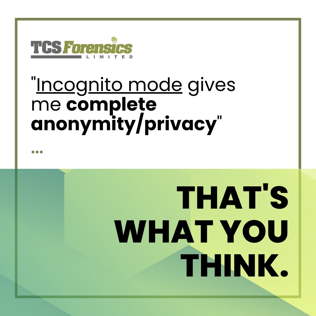 #Incognito mode hides local data storage, but traces of online activity can remain and be recoverable via #digitalforensics.

#DataRecovery #Cybersecurity #Canada #DataBreach #DataProtection #LegalInvestigation #Wednesday #ComputerForensics #privatebrowsing