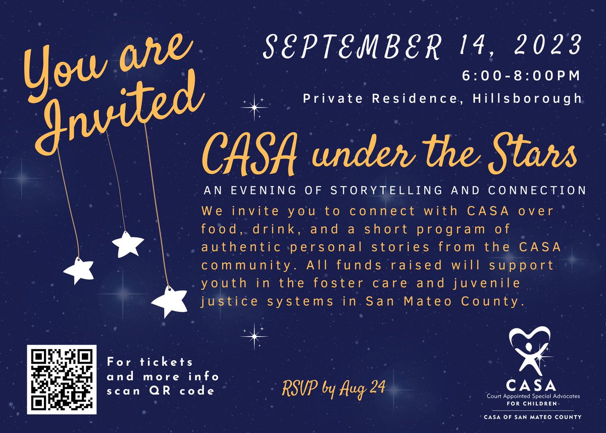 We are excited to launch a brand new event this summer: CASA Under the Stars! We invite you to connect with CASA over food, drink, and a short program of authentic personal stories from the CASA community. Join us this September 14. Get your tickets at givebutter.com/CASAunderthest….