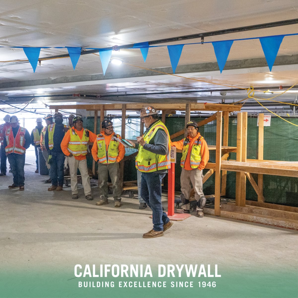CalDrywall's tweet photo. At California Drywall, our workforce stands as safety and health champions. We hold #Safety meetings at job sites to discuss lessons learned and how to improve what they've learned moving forward. Their tireless commitment to being #SafeAndSoundAtWork makes us proud. https://t.co/wN1DJ8W2I1