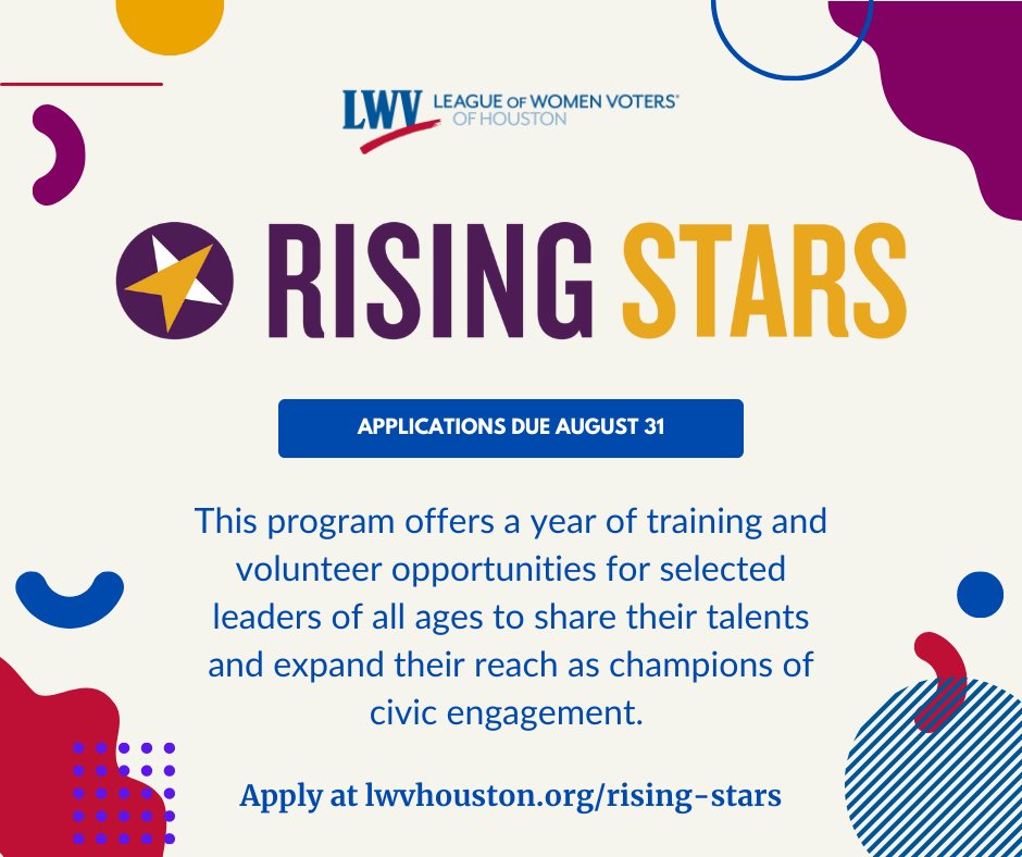 APPLY TODAY or TAG SOMEONE that would be a great fit for our Rising Stars Program! ⭐ We have A LOT of exciting new projects happening this year, and you could have a front row seat to making history in Houston!

#houstonleadership #houstonyoungprofessionals #houstonwomen