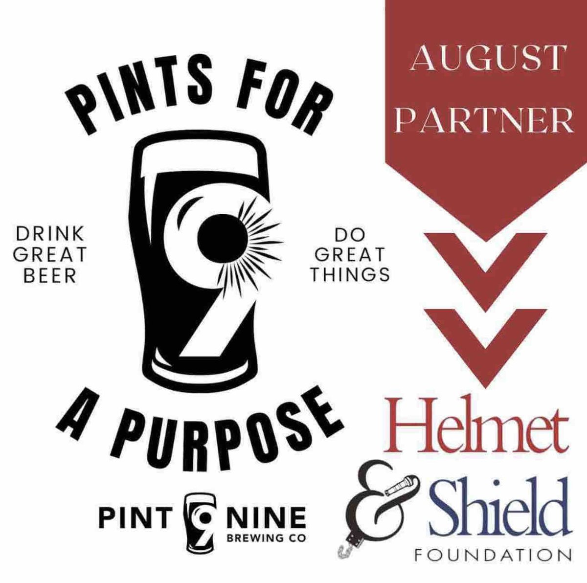 Our August #PintsForAPurposePartner is Helmet &amp; Shield Foundation, a non-profit organization dedicated to helping police officers &amp; firefighters in Papillion &amp; La Vista. Every Wednesday in August we donate a portion of Tap Room proceeds to this great cause! 

#pintninebrewing