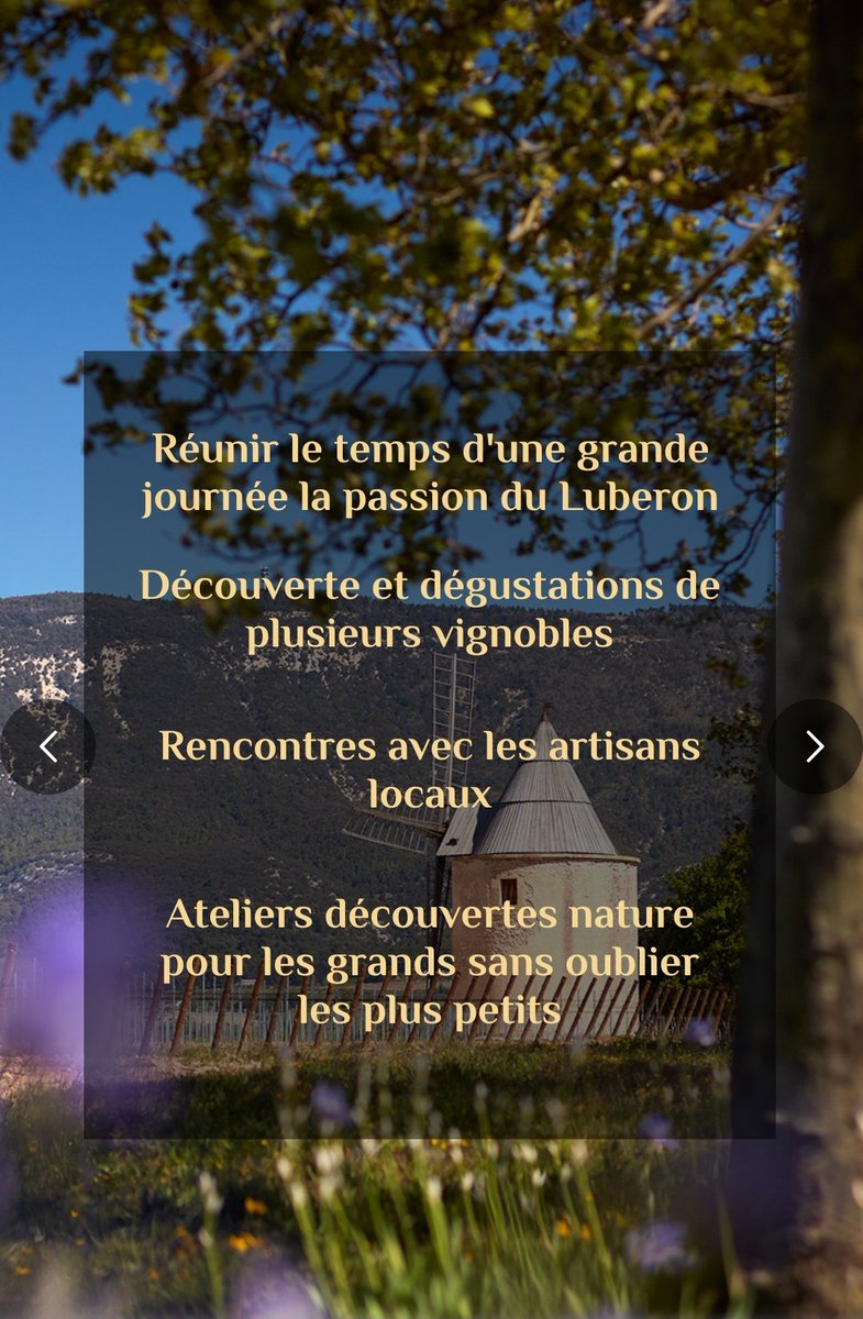 Webelse (@webelse) on Twitter photo #regionsud #15août #vins #luberon idée weekend pour le 15 août. Envie de passer une journée pour éveiller tout vos sens ?
Le festival vins & Passion en Luberon répondra à vos attentes. 21 domaines à déguster, des conférences, des producteurs locaux. Passion-Luberon.com #regionsud #15août #vins #luberon idée weekend pour le 15 août. Envie de passer une journée pour éveiller tout vos sens ?
Le festival vins & Passion en Luberon répondra à vos attentes. 21 domaines à déguster, des conférences, des producteurs locaux. Passion-Luberon.com