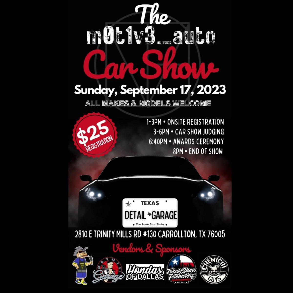 TrafficChess317's tweet photo. I am hosting a Car show. September 17th at the Detail Garage in Carrollton. https://t.co/dxYnRg8kfq