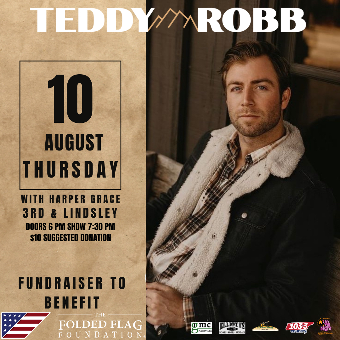 Tomorrow!  <a href="/1033Country/">103-3 Country</a> Concert Series presents <a href="/TeddyRobb/">Teddy Robb</a> with Harper Grace benefitting for Folded Flag Foundation! 
Tickets:  bit.ly/46SqJ8o