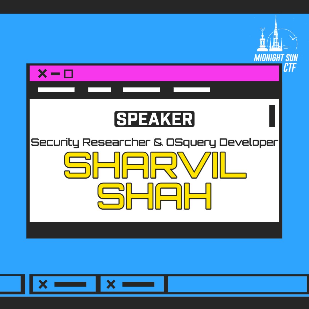 💪 Security is about building as well as breaking! 🍎The next speaker, @sharvil will teach us about building next-gen security tools, with a focus on macOS at #MidnightSun23 ➡️conf.midnightsunctf.com/speakers/sharv…