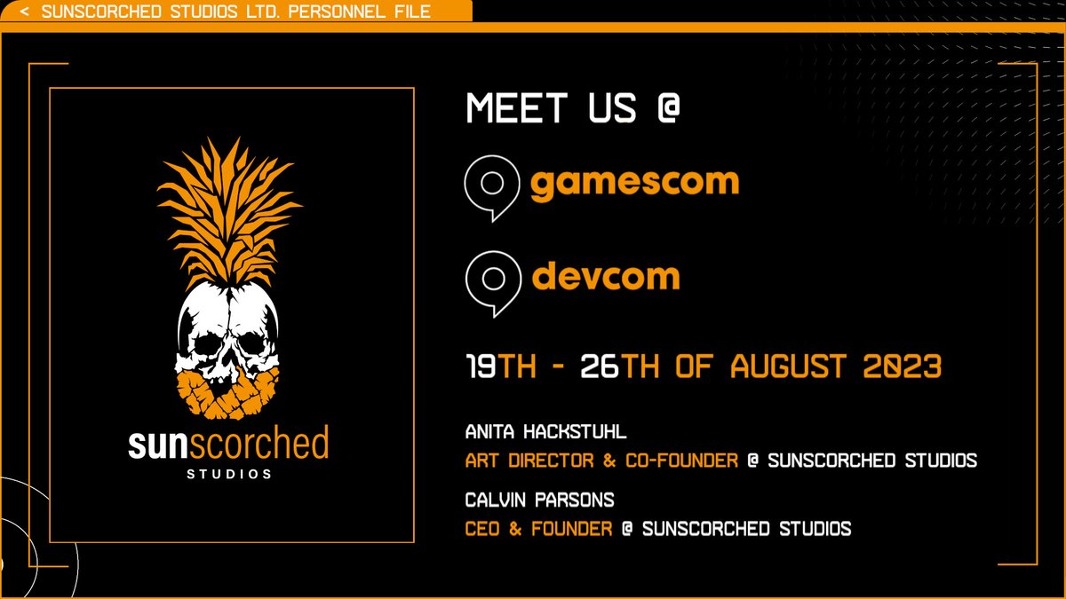 We'll be joining the ranks of indie developers showcasing their latest projects at #ddc2023 this year!

Afterwards we'll be around for the first day of #Gamescom2023.

@Starframe3D  & @SunscorchCalvin  will be attending.