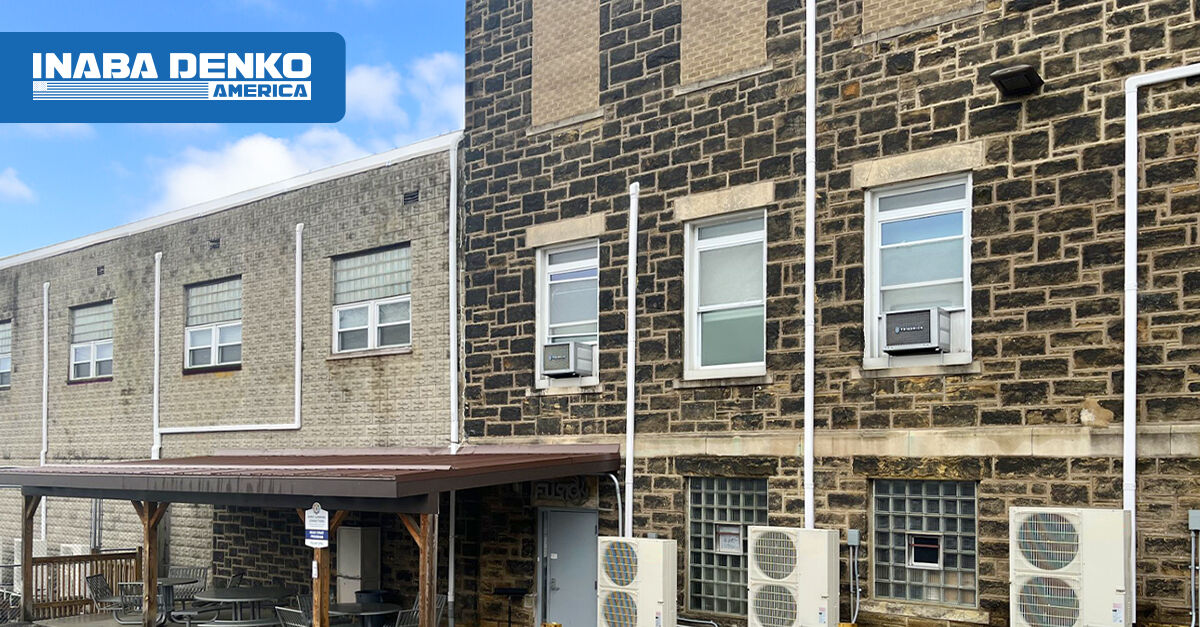 Slimduct SD White accents the brick on this building in Butler by  Renwick Brothers Mechanical while protecting the mini-split system. Check out Slimduct SD here: bit.ly/slimduct-sd

#hvac #ductless #Inabadenkoamerica #slimduct #HVACR #residential #exteriordesign #brick