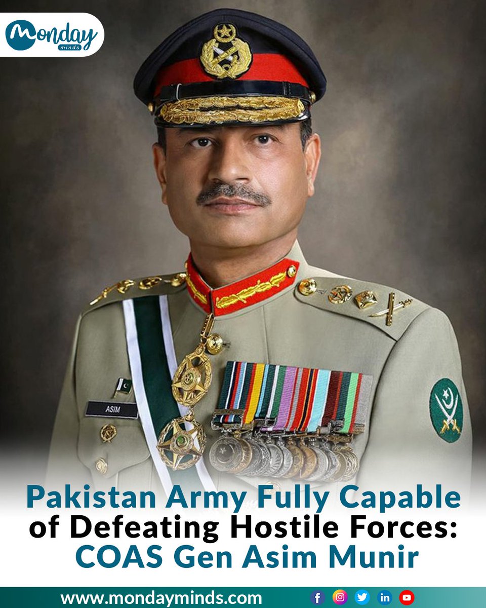 Army Chief Gen Asim Munir on Wednesday reaffirmed the preparedness of the army to counter any potential threats posed by hostile forces. #Mondayminds #Gen #Asimmunir #Armychief