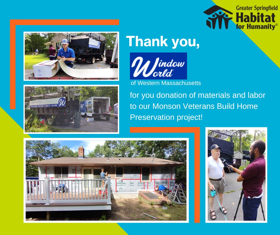 GSHFH's tweet photo. Thank you, #WindowWorldofWesternMassachusetts for graciously donating windows, siding, a sliding door, and gutters PLUS labor for our Monson Veterans Build Home Preservation project. 
#VeteransBuild @HomeDepotFound @Habitat_org https://t.co/845afzfF5U