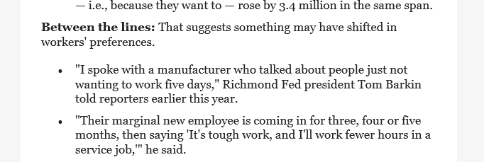 gbenga_ajilore's tweet image. I&apos;m always skeptical of asking employers about employee behavior. While talking to employers is useful, this is something where we need to hear from both sides.

1 big thing: Why the workweek is getting shorter axios.com/newsletters/ax… #axiosmacro