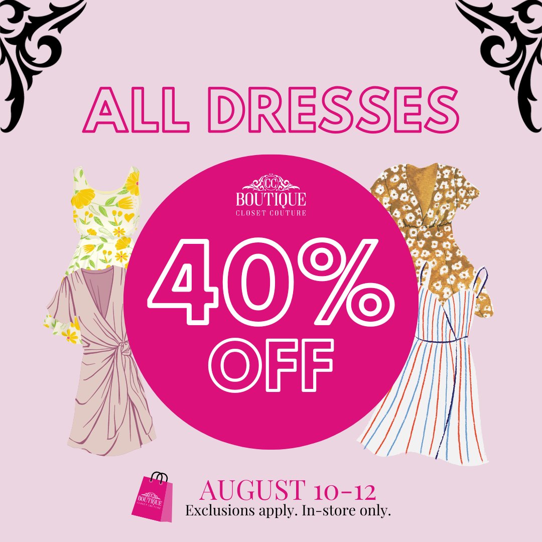 ClosetCoutureNV's tweet image. You read that right. ALL of our dresses are 40% off! Limited time! Don't miss out on designer dresses at bargain prices.

#CCBStyle #ShopSaveSupport #Brantford