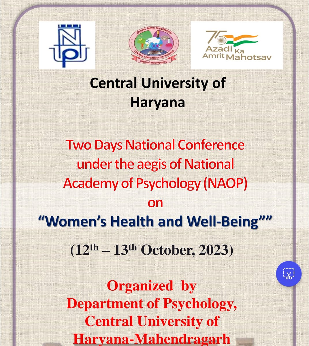 paayal_dr's tweet photo. National #Conference under the aegis of #naop at @CUHofficial organized by the Department of #Psychology
For information visit https://t.co/JKlNyQkf1W
Abstract may b submitted till Aug 20, 23
https://t.co/Bys7987b0x https://t.co/Nt2wFWqgzt