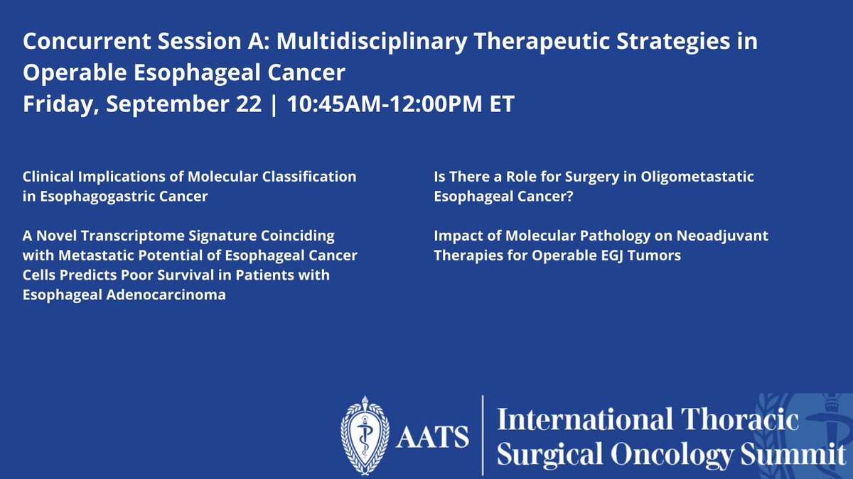 AATS (@aatshq) on Twitter photo Have you registered for #ITSOS2023 yet? Don't miss this premier #thoracic surgical #oncology summit next month in NYC including sessions like this on #esophageal cancer with <a href="/Daniela_Molena/">Daniela</a> and <a href="/SteveMaronMD/">Steve Maron</a> of <a href="/MSKCancerCenter/">Memorial Sloan Kettering Cancer Center</a>. Register by 8/21 to save! ow.ly/mXbN50Pwa6u Have you registered for #ITSOS2023 yet? Don't miss this premier #thoracic surgical #oncology summit next month in NYC including sessions like this on #esophageal cancer with <a href="/Daniela_Molena/">Daniela</a> and <a href="/SteveMaronMD/">Steve Maron</a> of <a href="/MSKCancerCenter/">Memorial Sloan Kettering Cancer Center</a>. Register by 8/21 to save! ow.ly/mXbN50Pwa6u