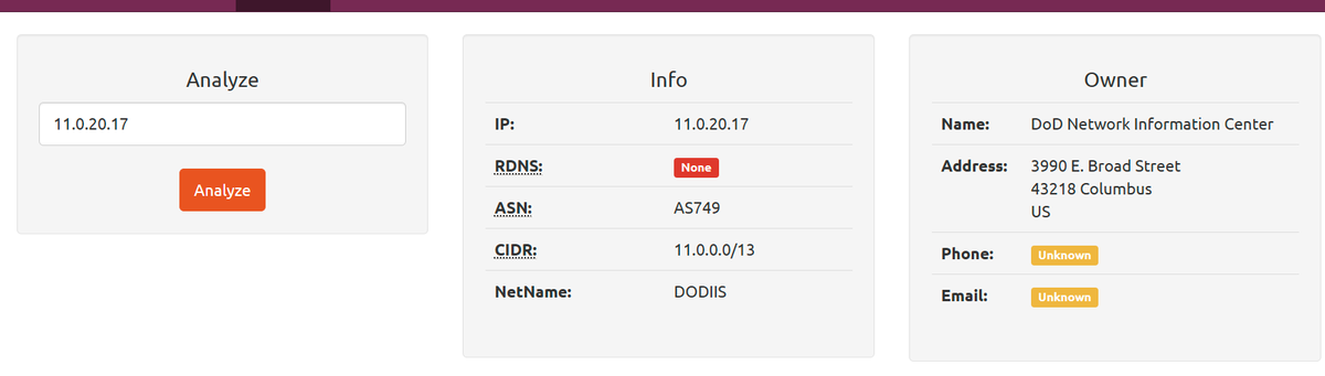 Just threw a malicious PDF file into #HybridAnalysis, and it revealed an IP in the binary of the file that seemingly belongs to the #DeptofDefense  wut?!