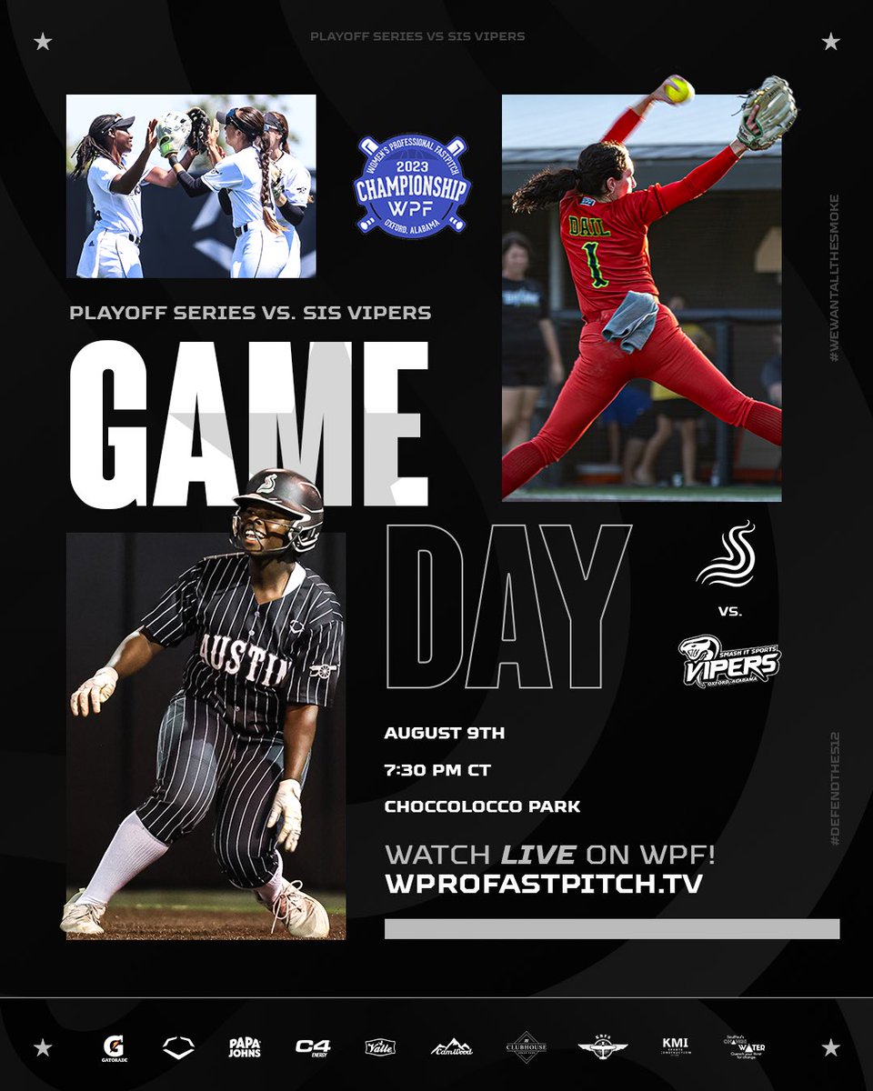 𝙄𝙩’𝙨 𝙥𝙡𝙖𝙮𝙤𝙛𝙛 𝙩𝙞𝙢𝙚 😤

We kickoff the postseason against the Smash It Sports Vipers.

🆚SIS Vipers
📍Choccolocco Park
⏰7:30pm CT
📺wprofastpitch.tv
🎟️Link in bio

#wewantallthesmoke #welcometodapostseason #defendthe512