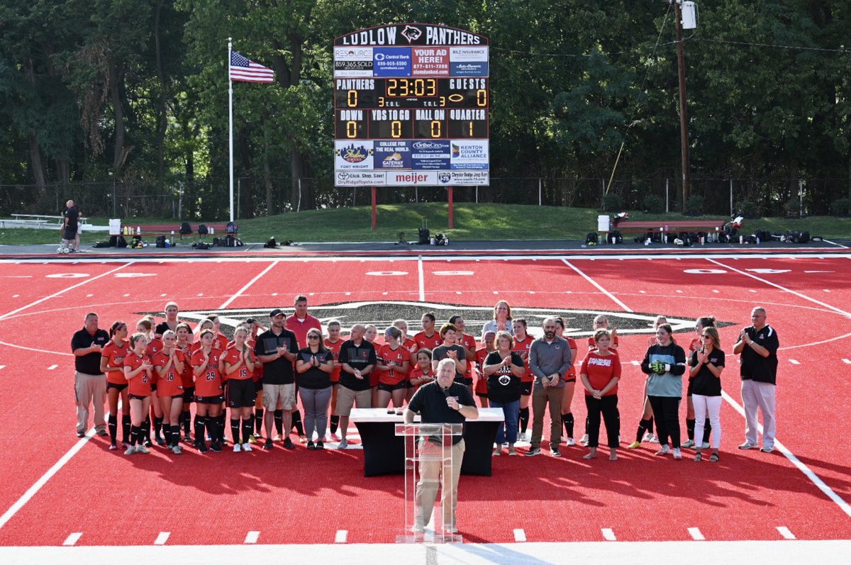 ludlowschools's tweet photo. What a fabulous first night on the new red turf!  Congratulations to our soccer team for their first win of the season!  We had fun rolling out the red carpet!  A special thanks to @SEHsports for bringing cool red gear for our team and fans… specially designed for the night. https://t.co/lNHmnbjThF