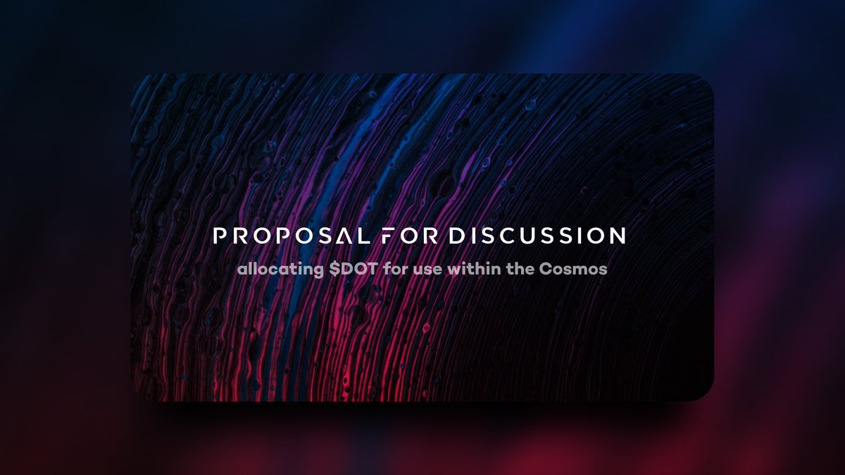 1/ 📢 Proposal for discussion to allocate $DOT liquidity for use within the <a href="/Cosmos/">Cosmos - The Interchain ⚛️</a> ecosystem. Check the thread and proposal for discussion to learn more 🧵👇

🗳️ polkadot.polkassembly.io/post/1871