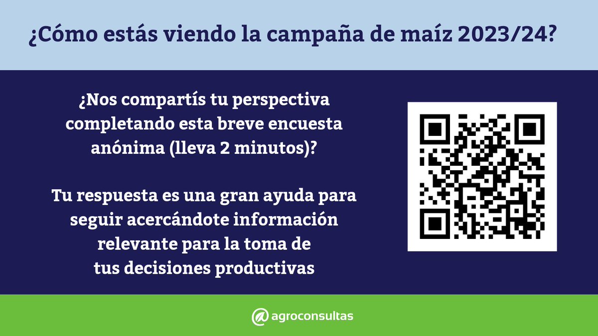 🌽 ¿Cómo estás viendo la campaña de maíz 2023/24?

🤔 ¿Nos compartís tu perspectiva completando esta breve encuesta (lleva 2 minutos)?

👉 bit.ly/Encuesta-Maiz-…