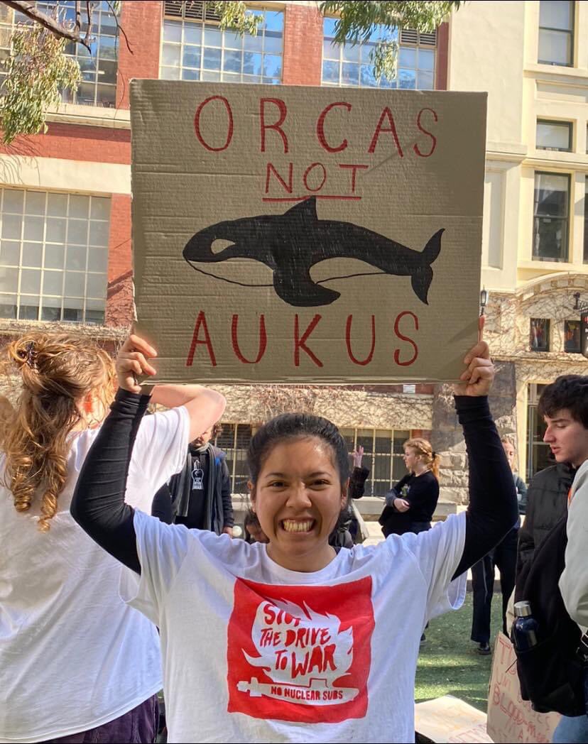 vic_socialists's tweet photo. ❤️ this placard from student anti-war protest yesterday. Definitely on team orcas! https://t.co/Qfx6vQCwM1