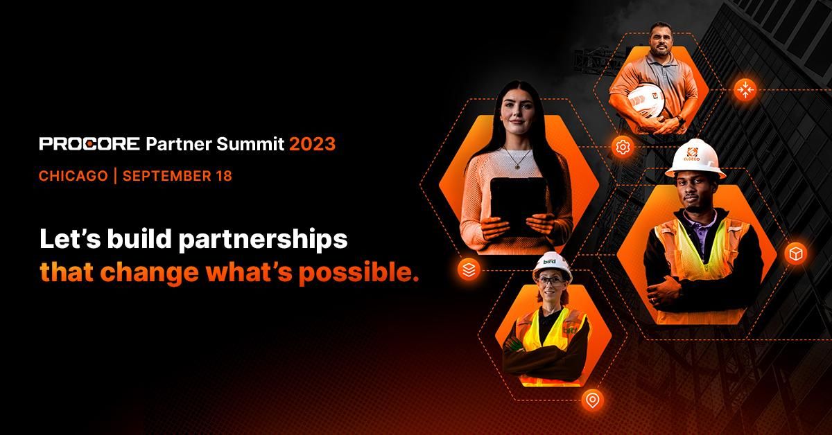 procoretech's tweet photo. We're looking forward to bringing together tech leaders and innovators to discuss the future of our industry and build solutions that re-define what's possible at our upcoming #ProcorePartnerSummit in Chicago. Learn more: https://t.co/zpsHuLCGDs #ConstructionTech https://t.co/X0qTlwlIdY