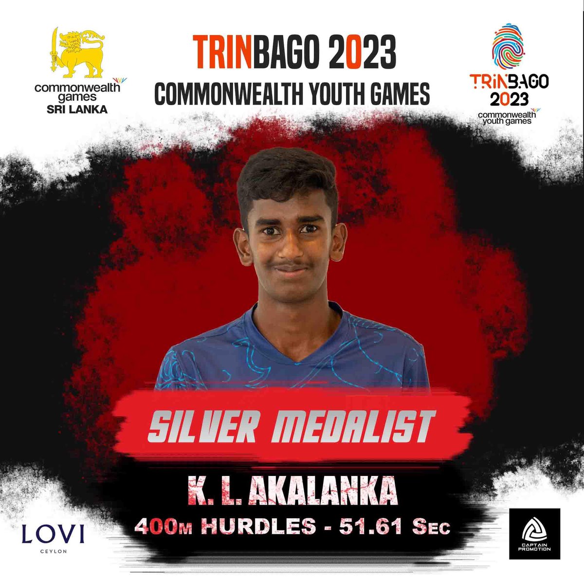 OlympicLK's tweet photo. CONGRATULATIONS!
Commonwealth Youth Games - #Trinbago2023
Ayomal Akalanka won the Second place in the 400m Hurdles (M)
Partners for Team Sri Lanka: LOVI and Captain Promotion
#CGASrilanka #commonwealthyouthgames2023 #goLankago https://t.co/znICZGp7i9