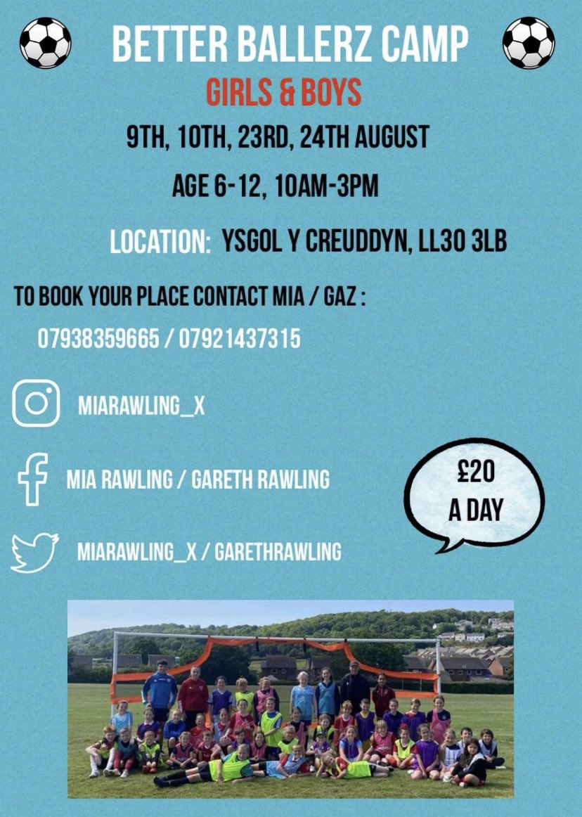 Footy Camp 

Get yourselves booked on people 

Contacts are on the post 

⚽️⚽️