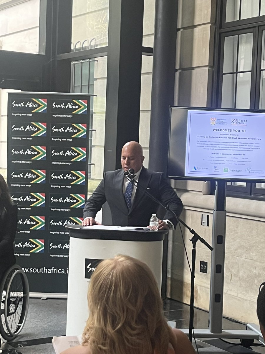 RSAinDC's tweet photo. Celebrating South African Women’s Day #rsaindc
Deputy Chief of Mission Mr Ismael Esau delivering his remarks during an event hosted jointly with #SharedInterest https://t.co/CKk9QQO96R