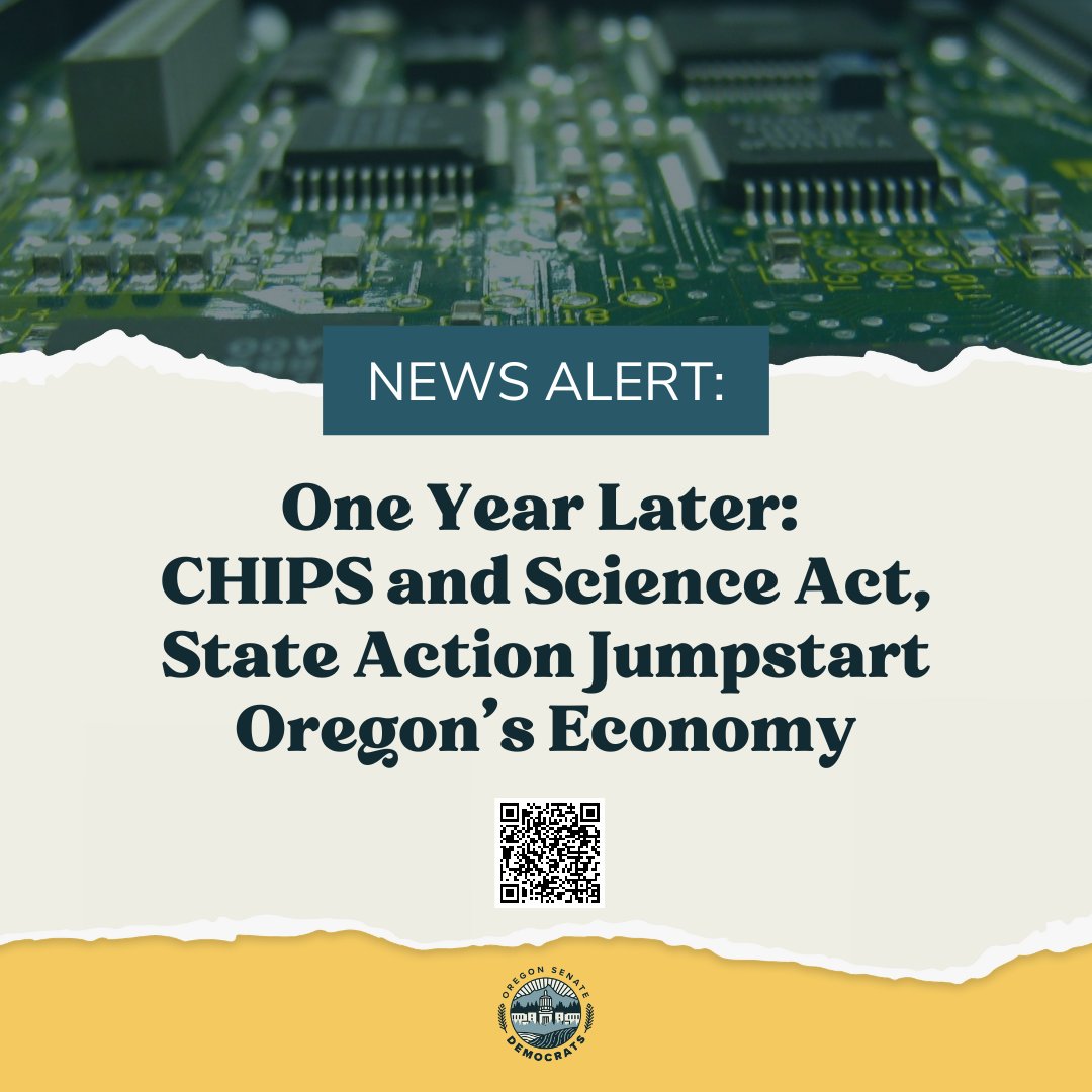 NEWS: 1 year after <a href="/POTUS/">President Donald J. Trump</a> signed the CHIPS &amp; Science Act, Oregon's future is bright ➡️ tinyurl.com/ORChipsAct

"We are building an economy that will empower our kids and grandkids to grow their own futures and their own families here in Oregon." <a href="/SollmanJaneen/">Senator Janeen Sollman</a> #orpol #orleg