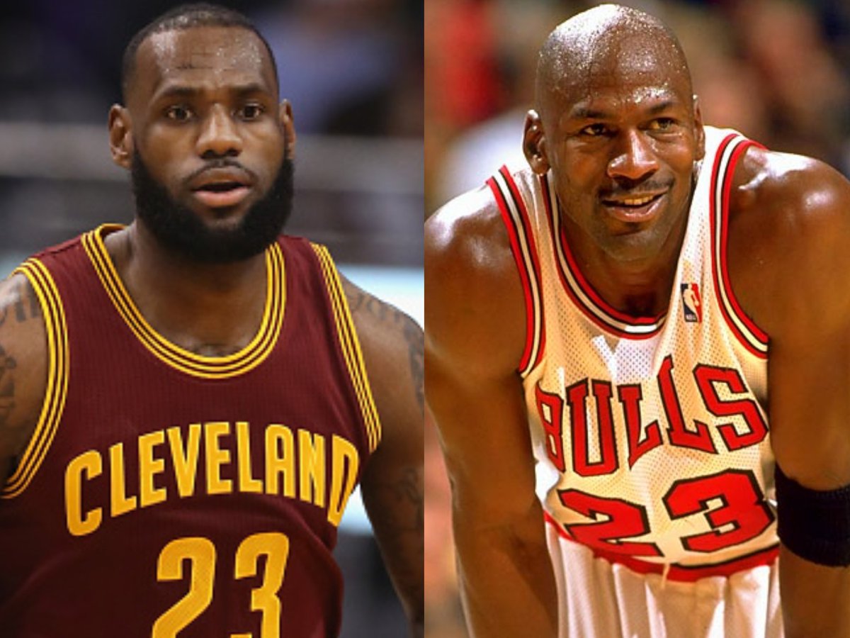LeBron en sus últimas 7 finales vs. Jordan en 6:

LeBron:              Jordan:
▫️32.4 ppg    ▫️33.6 ppg
▫️11.6 reb       ▫️6.0 reb
▫️9.1 ast         ▫️6.0 ast
▫️50% FG      ▫️48% FG

Tener mejores compañeros, tener menos competencia >>> ser superior, sin más.