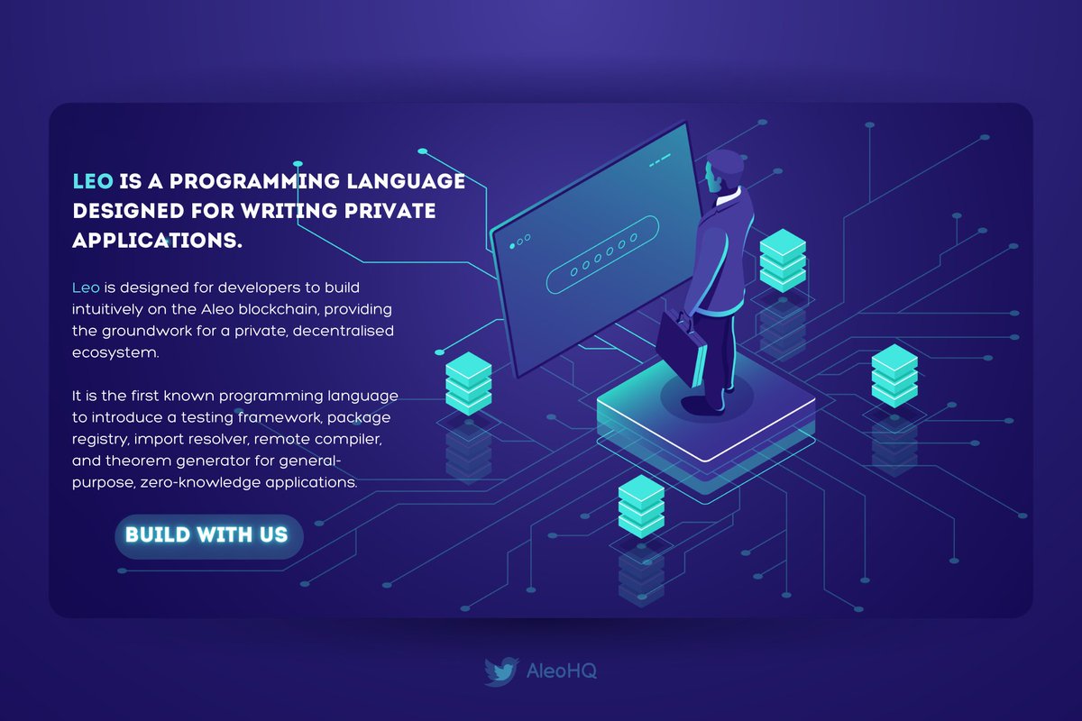 0xPikki's tweet image. 🚀  Leo: A programming language for private applications on @AleoHQ !
🛡️ It&apos;s the intuitive bridge between traditional coding and complex cryptography. Leo&apos;s high-level syntax simplifies writing and expressing logic in zero knowledge. 📦🌐 #LeoLanguage 
#Aleo 
1/4