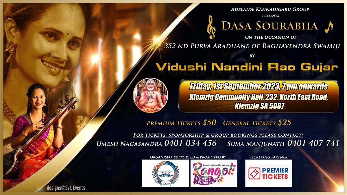 Hello Adelaide Kannadigare  , here is the update about Nandinii Rao Dasa Sourabha -  VISA Granted- Yes Tickets Booked- Yes  Have you booked tickets to event ? Here is the link . Thanks to sponosrs of the event.   premiertickets.co/event/dasha-so…