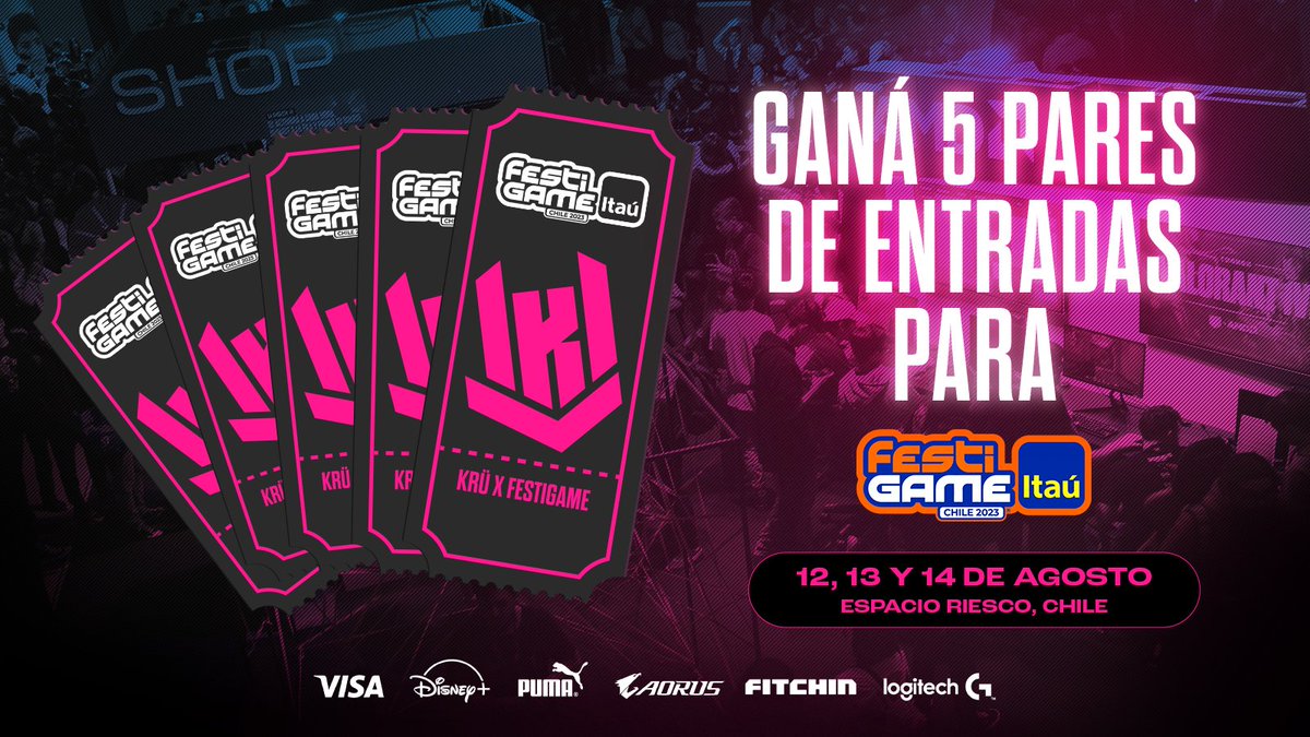 ATENCIÓN CHILEEEE 🇨🇱🤟🇨🇱

Sorteamos 5 PARES de entradas para <a href="/festigame/">FestiGame</a>!

Para participar:
✅ Follow @kruesports
📢 Comentá BORA KRÜ 
🔁 RT al post

Anunciamos ganadores este VIERNES