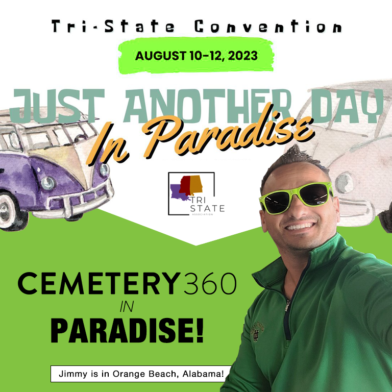 Cemetery360's tweet photo. Jimmy is heading to Orange Beach, Alabama for the 2023 Tri-State Convention this week! If you see him, ask him about our latest software updates, or just say hello!  #cemetery360 #tristateconvention #cemeterysoftware https://t.co/rTjBUwSOWN