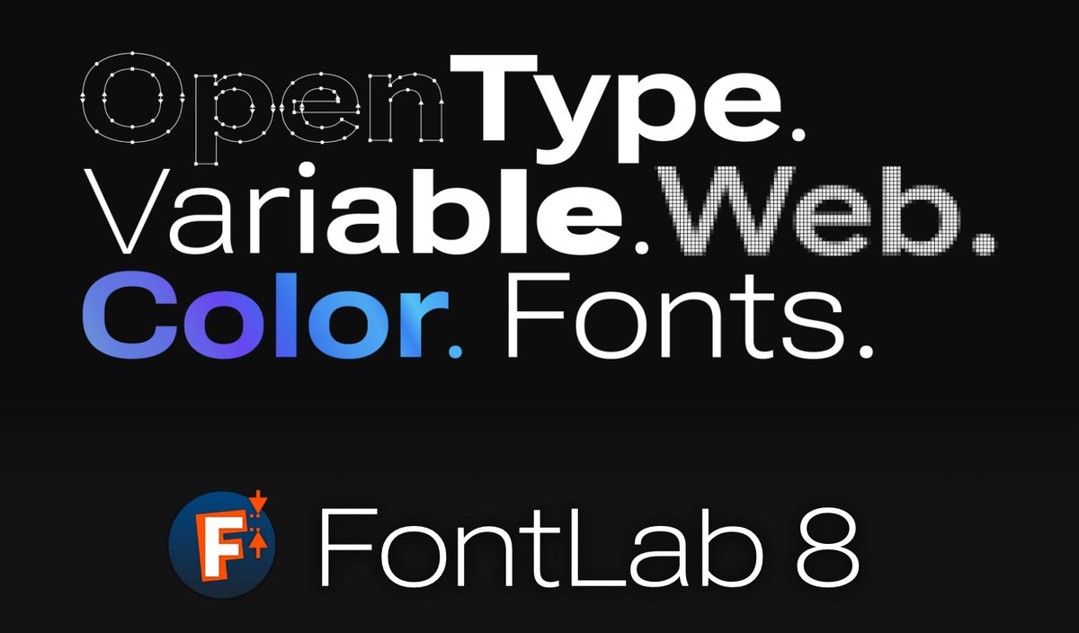 The website is up again, so, back on track: Just released #FontLab 8.2! RTL kerning! Align to Mask, guides, grid! Live Boolean pathfinding between components! Variable COLRv1 fonts! Selection Undo! Kern to distance! Optical bounds! Install exported fonts! bit.ly/47nZLWp