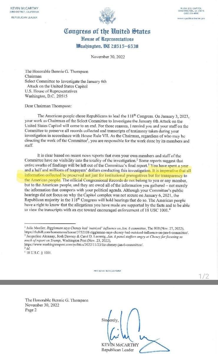 TaraBull's tweet photo. In November 2022, Rep. Kevin McCarthy demanded that the J6 committee keep ALL RECORDS and vowed to hold hearings if they failed to do so. 

Will he hold true to his promise? https://t.co/AOLGvCBcxD