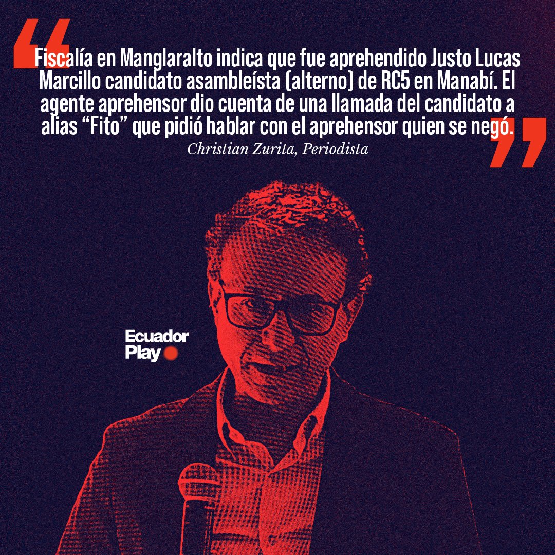 EcuadorPlay's tweet photo. 🚨 El periodista, Christian Zurita, publicó la detención del candidato a asambleísta (alterno) por RC5 Justo Lucas Marcillo, supuestamente se movilizaba con un arma de fuego, cartuchos y un chaleco antibalas, Marcillo se habría comunicado con Adolfo Macías alias “Fito” quien pidió hablar con el uniformado que lo aprendió, sin embargo el agente se negó.