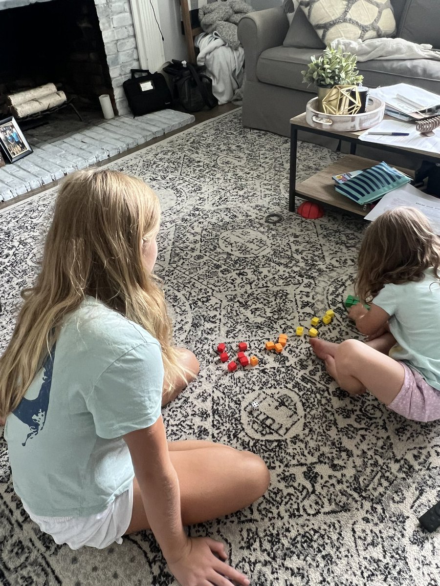 My little future math teacher. Found her doing math with our 4yr old neighbor. “How many will you have if we add one more to your stack?” She’s a natural. 💗