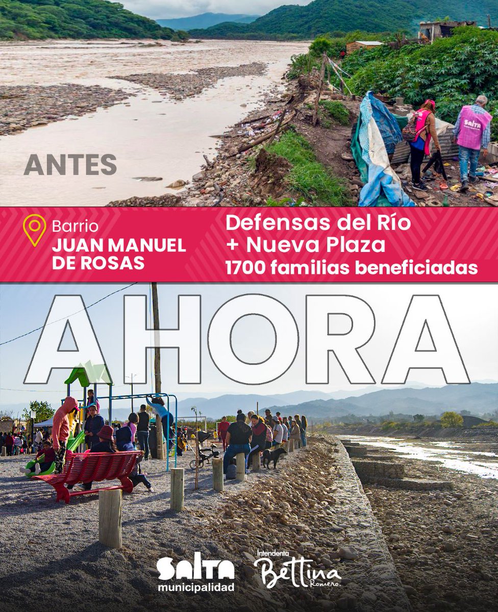 Un antes y un después en la vida de los vecinos de zona norte, que históricamente sufrían inundaciones.

Donde había un basural, hoy hay una plaza para el disfrute de las familias.

✅️ 400 mts lineales de defensas
✅️ Conexiones de agua y cloaca
✅️ Plaza equipada e iluminada