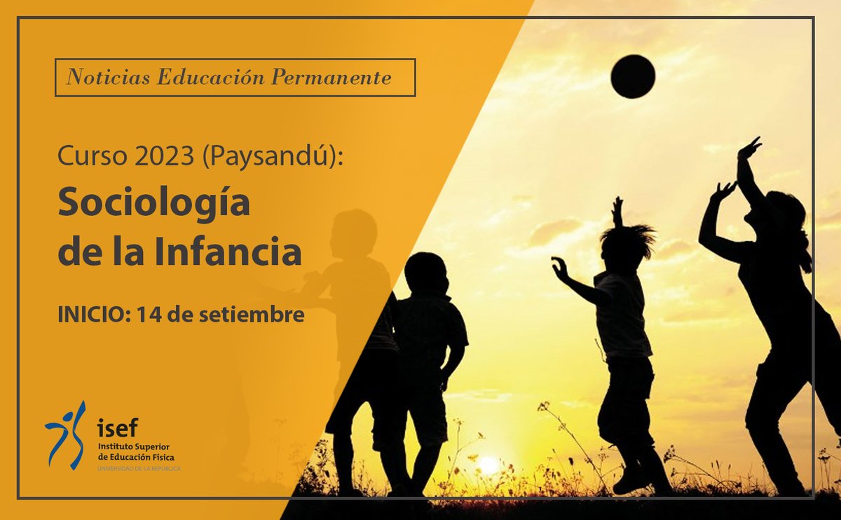 ISEF_UdelaR's tweet photo. 📌 Curso de Educación Permanente 2023: "Sociología de la Infancia" (Paysandú)

Ver más 👉 https://t.co/tN5nySjD8n https://t.co/YGuth1SNe4